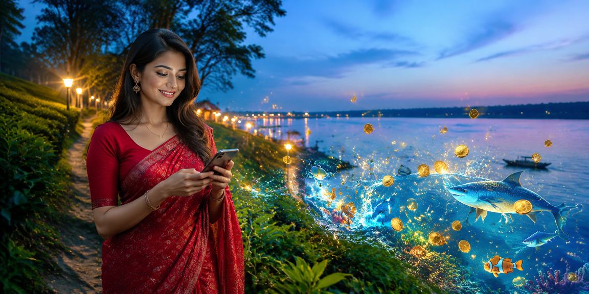 ময়মনসিংহে শাড়ি পরা নারীর সাথে ফিশিং গেমের দৃশ্য